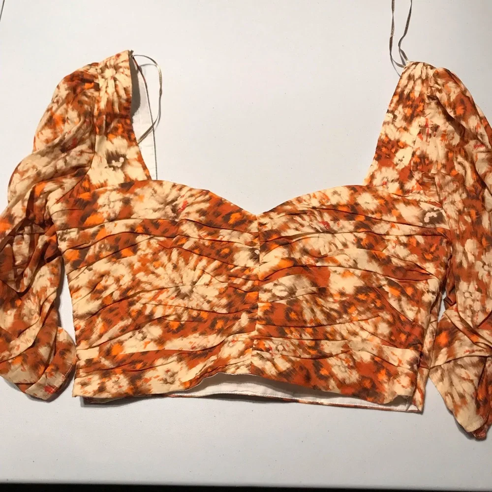 NWOT Zara Printed Ruched Crop Top in Orange Size Small - Picture 3 of 6